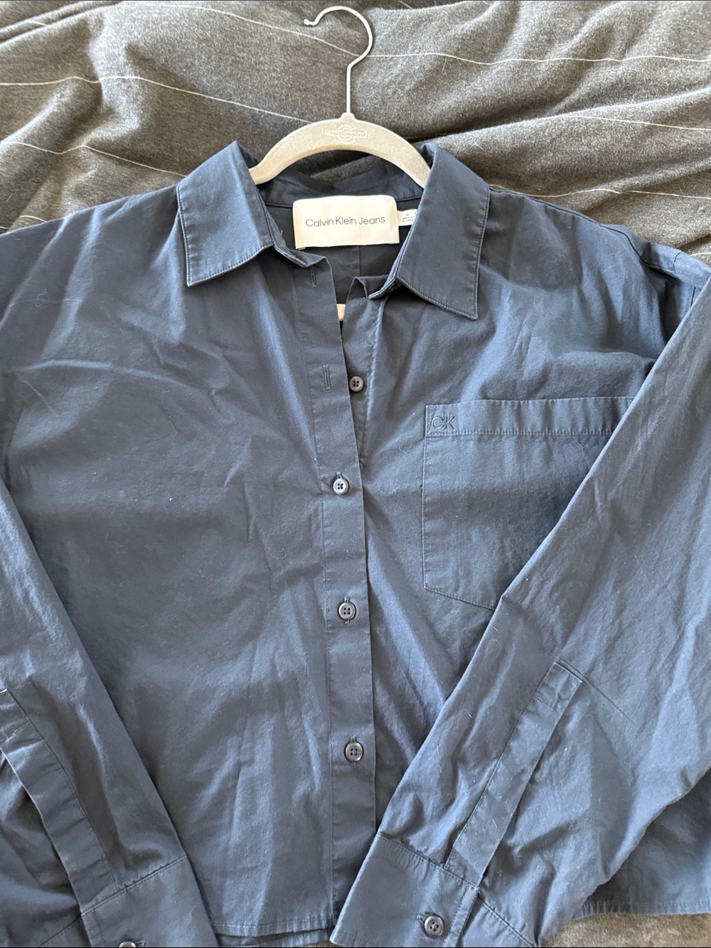 Calvin Klein Cotton Navy Button-Down Shirt cropped M